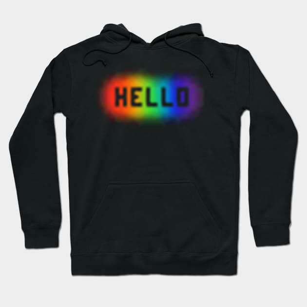 Blurry Stencilled Hello on Rainbow Spraypaint Hoodie by gkillerb